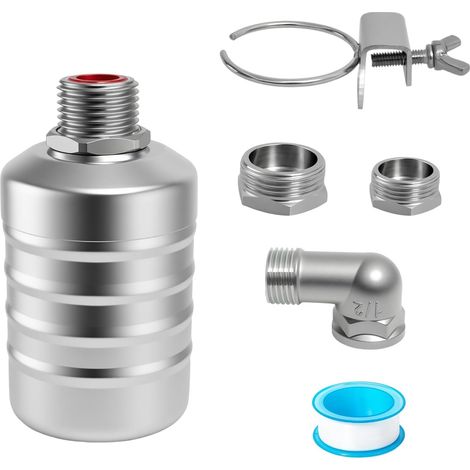 Robinet flotteur pour réservoir d'eau de piscine, vanne de contrôle automatique du niveau d'eau, en acier inoxydable 304 avec raccord 1/2" - 3/4", pour réservoirs d'eau, bassins à poissons (1/5)