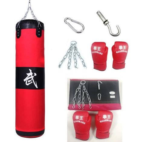 Sac de Boxe - TRESOR - Kit Kickboxing - 1m - Gants Inclus - Chaîne 25cm (1/4)