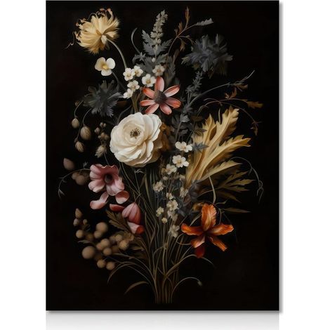 Vintage Schwarze Botanische Blumen Leinwand Poster 30x40cm Ungerahmt (1/5)
