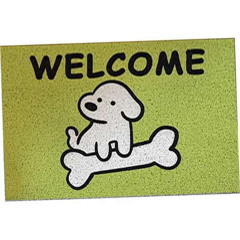 Tapis de Sol Antidérapant Motif Chien Mignon Grattoir à Boue Paillasson Bienvenue Vert 40x60cm Décoration Maison (1/5)