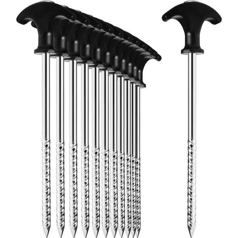 12x Picchetti per Tende in Acciaio - Tende Resistenti con Filo per Campeggio e Attività all'Aperto 20cmx8mm - RWPiquet de terre (1/5)