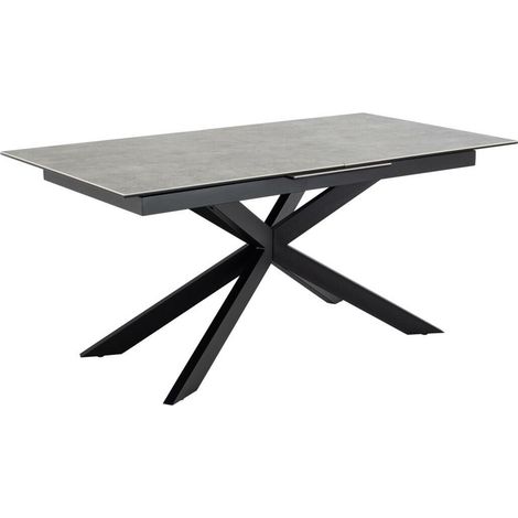 Mesa Norsica 685, Negro + Gris, 76x90x168cm, Alargamiento, Cerámica, Vidrio templado, Metal