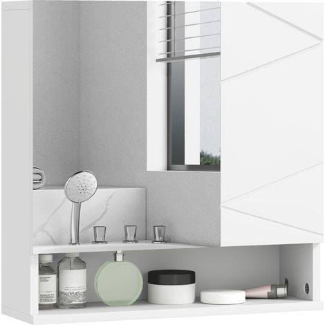 Armoire murale de salle de bain avec miroir et 2 portes, 55 x 17 x 55 cm, blanche