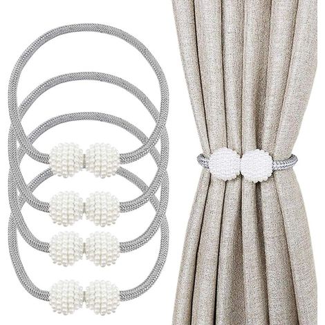 4 Pack 19 Inch Magnetic Curtain Tiebacks with Magnetic Ball Decorative Tie Backs for Home Office Hotel Window Decoration Pretty and Fashionable Gray