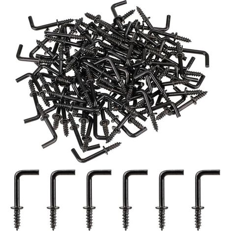 150 Pcs Crochets à Vis, Mini Crochets en L à Visser, Petits Crochets à Visser à Angle Droit, Vis à Angle Droit, Vis à Crochet en Métal pour Accrocher, Crochets Muraux Stables (Noir, 20 x 8 mm) (1/4)