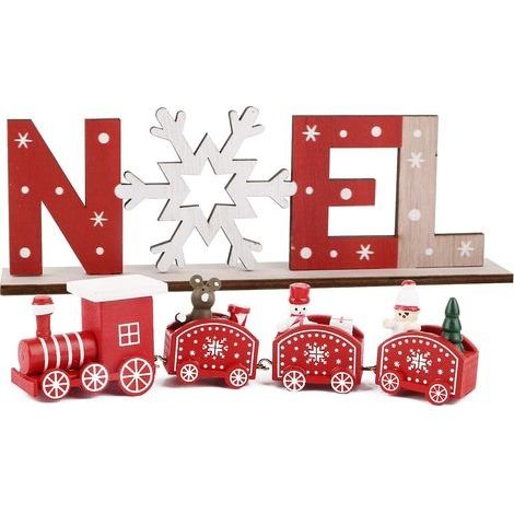 Train de Noël en Bois Lettre en Bois Ornement Bois Decoration Noël Table de Noël Boule de Noël Lettre Noël Cadeau Jouets Fenêtres Vitre Décoration (Rouge + Noel) (1/5)