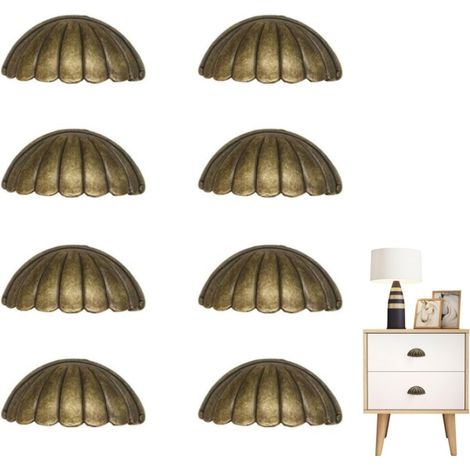 Poignées de tiroir en bronze antique coquillage, lot de 8 pièces - Boutons de placard vintage pour meubles de cuisine, armoires et portes de dressing, design rétro en métal (1/5)