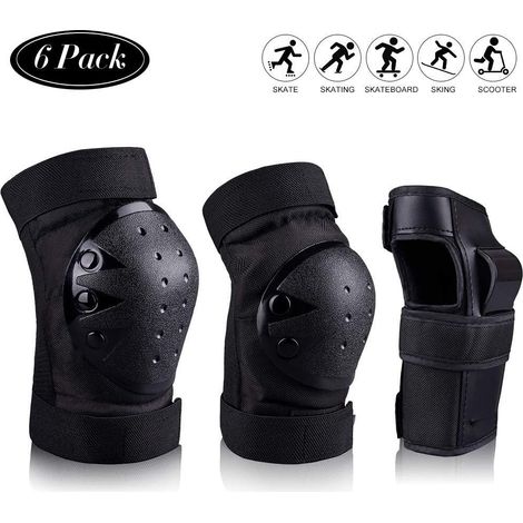 Genouillères, coudières, protège-mains, ensemble de protection pour patins à roulettes - noir taille L (51-75 kg) (1/5)