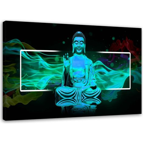 Tableau sur toile Bouddha Zen Turquoise en méditation 60x40 (1/5)