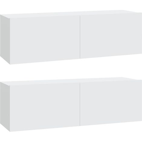 Meubles TV  Banc TV  Armoire TV muraux 2 pcs blanc 100x30x30 cm bois d'ingénierie (1/5)