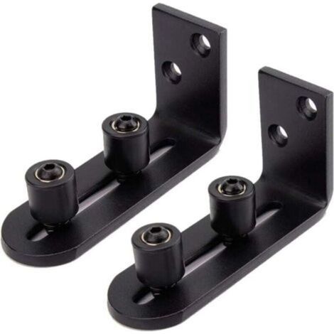 ALLIANDISEnsemble de rails de porte coulissante réglables en deux parties - fixation murale, avec doubles roues, accessoires pour porte de grange, facile à installer, noir. (1/4)