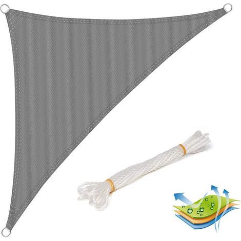 WOLTU Sonnensegel Dreieck atmungsaktiv Sonnenschutz HDPE Windschutz mit UV Schutz für Garten Terrasse Camping, Grau 5x7x7m