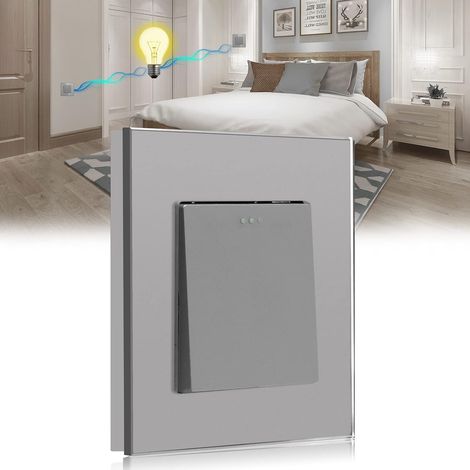 Wall Switch, 1 Gang 2-Way Grey 86 x 86 mm, Recessed Two-Way Switch with Crystal Glass Frame (1/5)