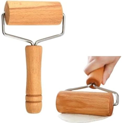 Rouleau à pâtisserie en acier inoxydable et bois de hêtre avec épaisseur réglable – Machine ergonomique pour raviolis / pâtes à pizza, outil de cuisine pour chefs à domicile, passe au lave-vaisselle (1/5)