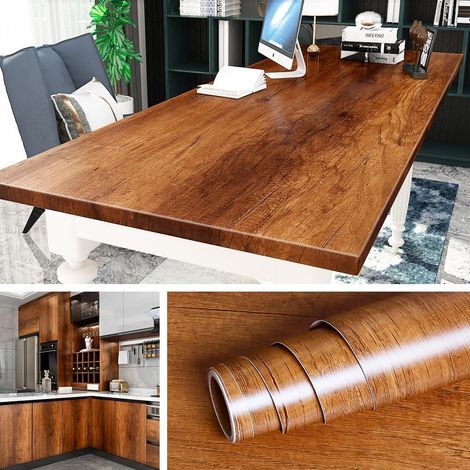 Papier Adhesif pour Meuble Cuisine Effet Bois Chêne Foncé 60CM10M Vinyle Adhesif Bois Chene Lavable Revêtement Plan de Travail Adhésif Rouleau Adhésif pour Meuble Table Bureau (1/5)