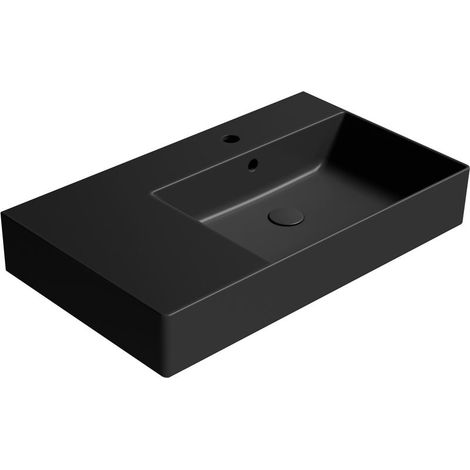 Lavabo en céramique KUBE X 80x47cm, étagère à gauche, noir mat (1/3)