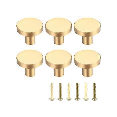 6 Stück Schubladenknöpfe aus goldfarbenem Messing, runde Möbelknöpfe aus Gold, Küchentürgriffe zur Dekoration, inklusive Schraubendreher – 20 x 25 mm