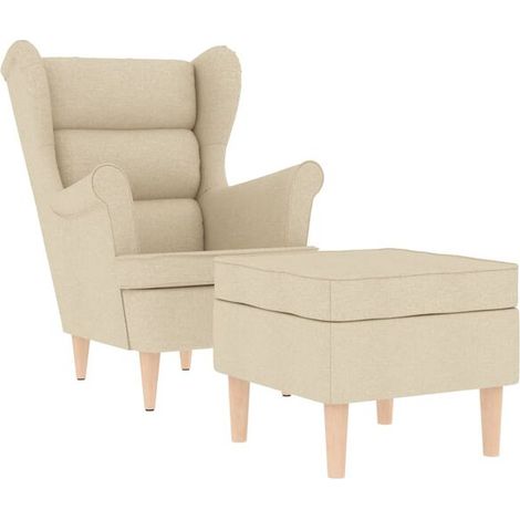 Fauteuil en tissu beige avec repose-pieds (1/5)