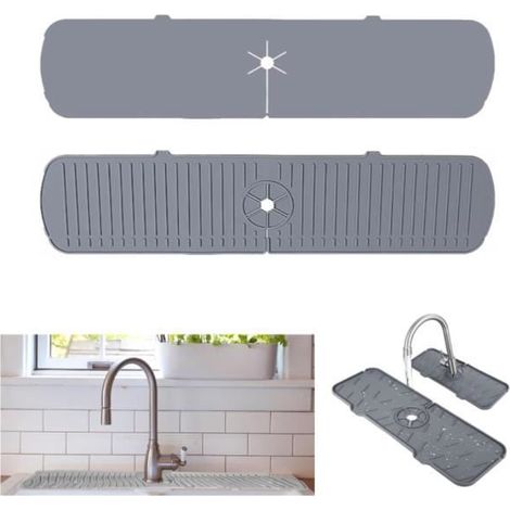 Protection anti-éclaboussures pour évier de cuisine, tapis de robinet en silicone, 61 x 14,8 cm, protection anti-éclaboussures (1/4)