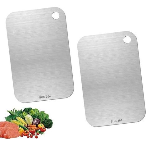 Lot de 2 planches à découper en métal, double face et adaptées aux couteaux (1/5)
