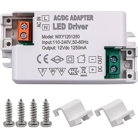 12V LED Driver 15W 1.25A Adaptateur de Pilote à Tension constante Transformateurs Basse Tension pour Bandes Lumineuses DIY Ampoules LED et Anneau de Sonnette (1/5)