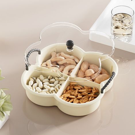Plateau De Rangement Pour Fruits Séchés - Bac À Snacks En Plastique Avec Couvercle Transparent - Pour Salon Café Table Basse - 1 Pièce (1/5)