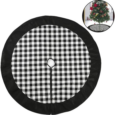 Plaid Tree Skirt - Flannel Christmas Tree Skirt - 122 Cm Diameter - Red Black And Black White - 1 Pc (1/5)