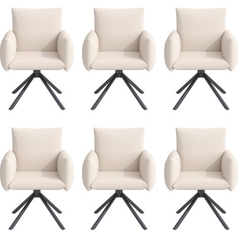 Lot de 6 chaises de salle à manger, fauteuil rembourré à 4 pieds métalliques, chaise pivotante décontractée à 360°, chaise de salon et de chambre, chaise de travail et de bureau, soutien lombaire, lin (1/5)