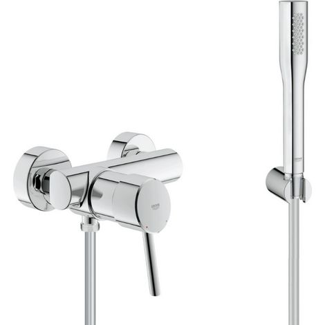 Grohe Set de douche Mitigeur monocommande 1/2’’ Concetto + Douchette stick 1 jet Euphoria Cosmopolitan, Chrome (32210001-Euphoria)