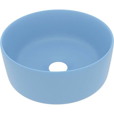 Vasque ronde de luxe, finition bleu clair mat, 40 x 15 cm, céramique