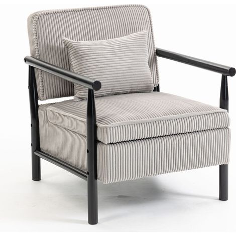 GagaFauteuil 1806, structure bois, coussin lombaire, velours gris clair (1/5)
