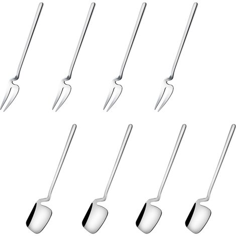 Fourchette À Fruits - Cuillère À Dessert - En Acier Inoxydable 304 - Pour Apéritifs Desserts Salades - Lot De 8 Pièces (1/5)