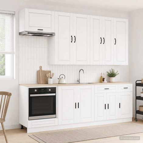 Ensemble de meubles de cuisine 8 pièces blanc brillant en bois d’ingénierie, 163.95kg - PANGIVO (1/5)