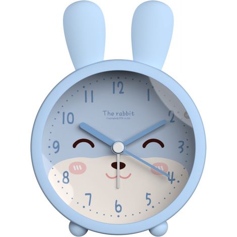 Réveil enfant JUSTUP avec motif animal mignon chien/chat, silencieux, sans tic-tac, en silicone, veilleuse, idéal pour les voyages --- Lapin bleu (1/5)