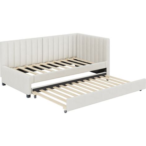 Letto a banquette estraibile 90 x 200 cm in velluto beige con rete a doghe (1/5)