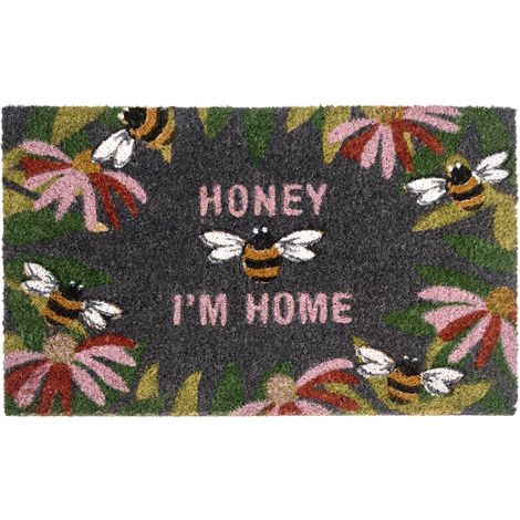 Felpudo moderno para interior y exterior 45 x 75 cm motivo abejas de fibra de coco dorso de PVC antideslizante multicolor Inigok