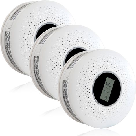 Détecteur de fumée et monoxyde de carbone combiné avec écran LCD et avertissement sonore, alimenté par piles, idéal pour la cuisine, salle de bain, chambre à coucher et poêle à charbon, lot de 3 (1/5)