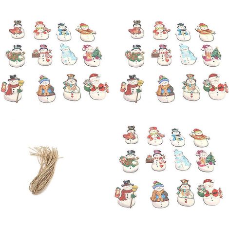 36-teiliges Set Weihnachtsschneemann-Holzornamente zum Aufhängen des Weihnachtsbaums mit Hanfseilen für die Winterzeit