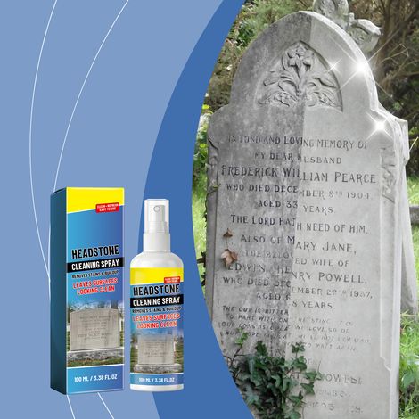 Grabstein-Reinigungsspray: Die sanfte Formel reinigt und hellt Grabsteinoberflächen auf, entfernt Flecken und ermöglicht eine bequeme Pflege – 100 ml -- DE (1/5)