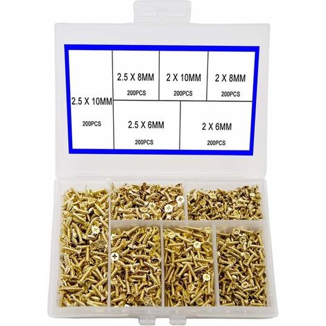 Petite Vis À Tête Plate Croisée Vis Auto-Taraudeuse Armoire Charnière De Porte Charnières, Accessoires électroniques à Vis Multifonctionnel DIY Micro Vis Ensemble Or 1200PCS (1/5)