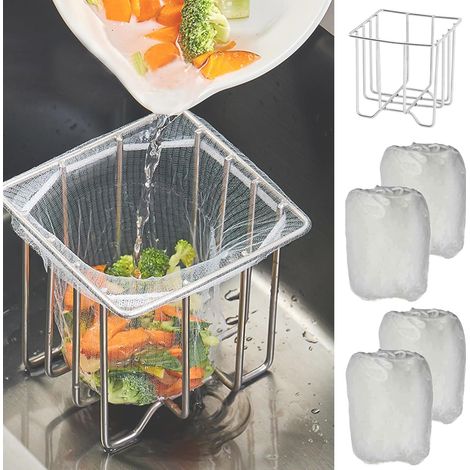 Filtre d'évier de cuisine avec panier d'évier et 200 sacs en maille de grande taille, attrape-aliments pour évier avec filet de drainage (1/5)