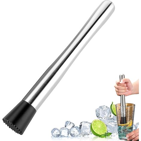 Pilon à cocktail en acier inoxydable 21 cm, texture fine, outil de bar pour écraser herbes et fruits (1/5)
