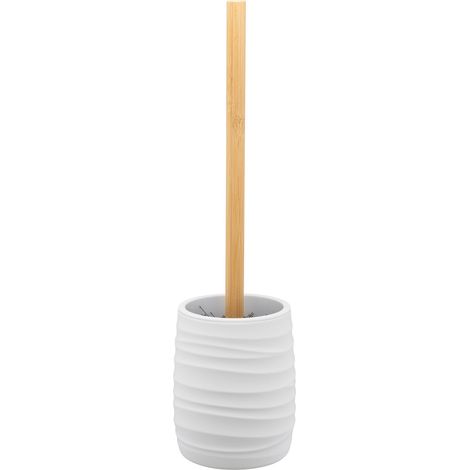 Cepillo para el WC con contenedor AZURO blanco mate material suave al tacto mango de bambú patrón estampado ondulado