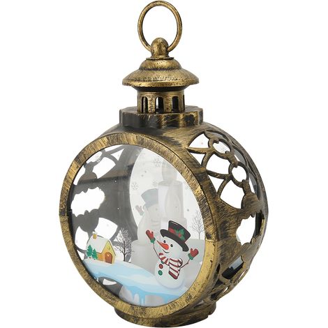 Lanterne de Noël Vintage Effet Flamme Réaliste avec LED Clignotante, Décoration Grand Bonhomme de Neige en Bronze