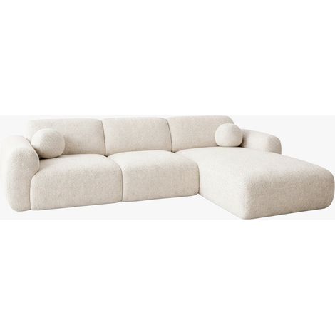 Mobilier Deco – Canapé d'angle en tissu beige – 5 places – Dossier enveloppant – Assise large et profonde – Design moderne