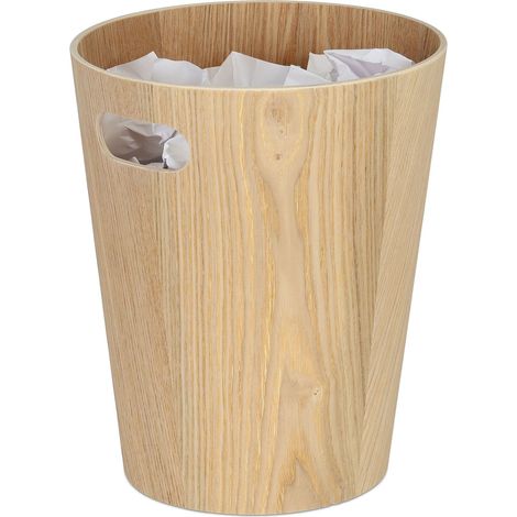 Relaxdays Papelera Oficina Madera, Cubo Basura Dormitorio, Bote Residuos Escritorio, sin Tapa, 28 x 23 cm, Natural (1/5)