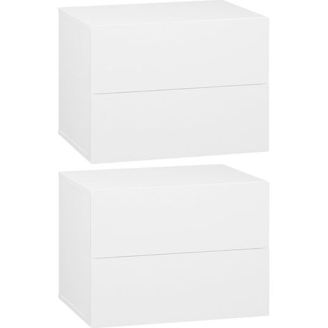 WOLTU Schwebender Nachttisch 2er Set, Wandregal mit Schublade, Nachtschrank hängend, Nachtkommode Wandmontage, Nachttisch zum Einhängen, für Schlafzimmer Wohnzimmer, 40x30x30 cm, Weiß (1/5)