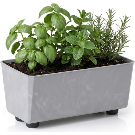 Jardinière Rectangulaire avec Pieds Élégants – Bac À Fleurs Gris Aspect Béton en Plastique Robuste 28,5 x 17 cm, 4,2L – Résistant Aux Intempéries (1/5)