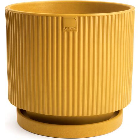 VERTIGO 50 Ø50 H45 Vase design moderne en polymère jaune moutarde résistant, pour une utilisation intérieure et extérieure - Monacis (1/5)