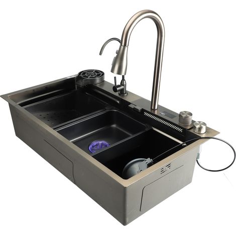 Évier intelligent avec écran digital - Acier inoxydable brossé, grande capacité - Design professionnel pour cuisine moderne